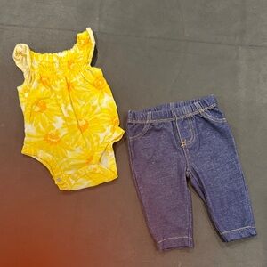 Carter's Yellow Floral Onesie and Blue Pants Set